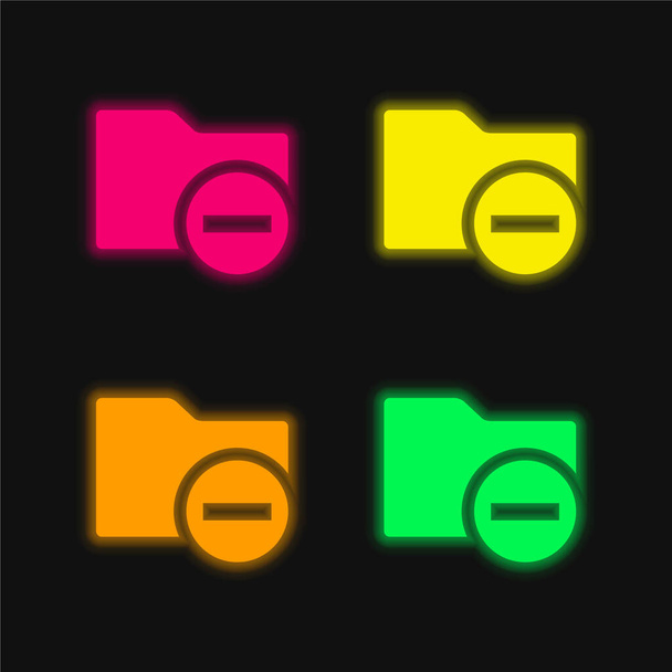 Musta kansio miinus Allekirjoita neljä väriä hehkuva neon vektori kuvake - Vektori, kuva
