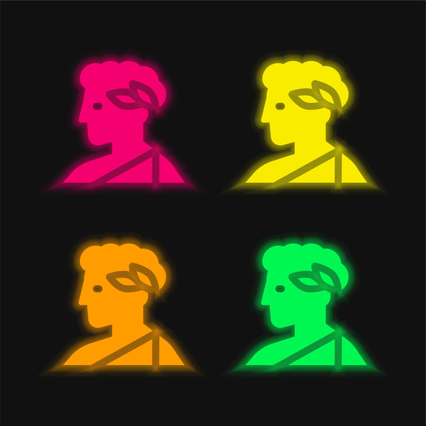 Apollo négy színű izzó neon vektor ikon - Vektor, kép