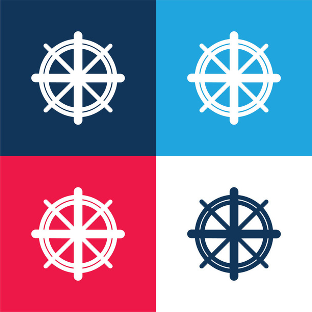 Πλοίο Πηδάλιο μπλε και κόκκινο τεσσάρων χρωμάτων ελάχιστο σύνολο εικονιδίων - Διάνυσμα, εικόνα