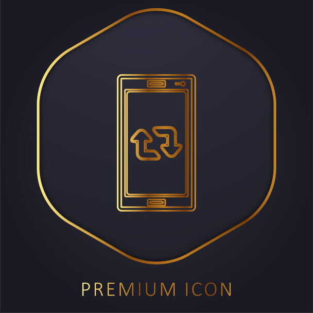 Стрелки пара на экране мобильного телефона золотая линия премиум логотип или значок - Вектор,изображение