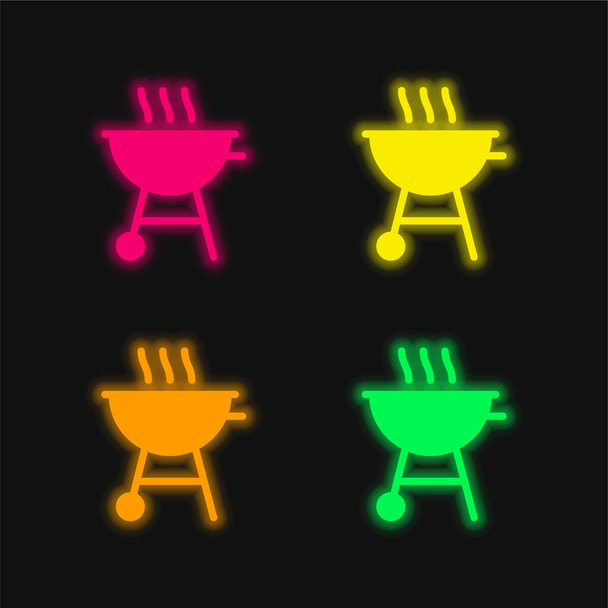 Bbq vier Farben leuchtenden Neon-Vektor-Symbol - Vektor, Bild