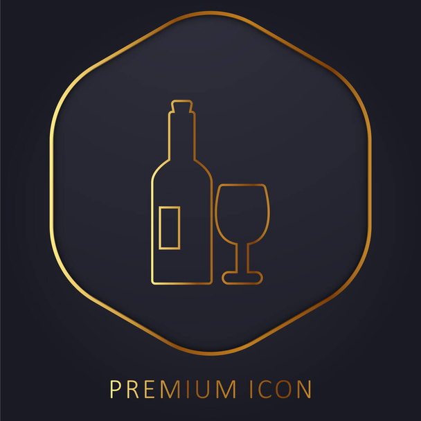 ワインゴールデンラインプレミアムロゴやアイコンのボトルとガラス - ベクター画像