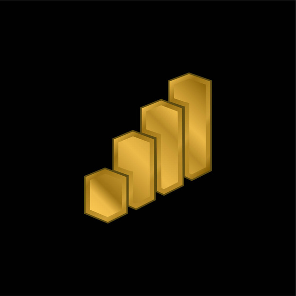 3d barras gráfico banhado a ouro ícone metálico ou vetor logotipo - Vetor, Imagem
