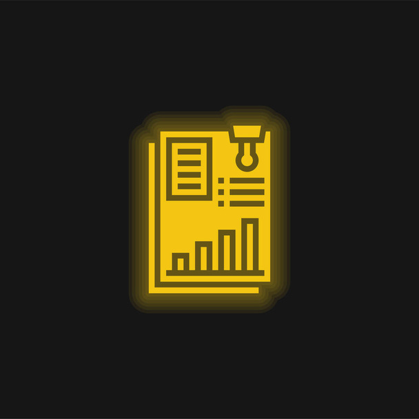 Jaarverslag geel gloeiend neon icoon - Vector, afbeelding