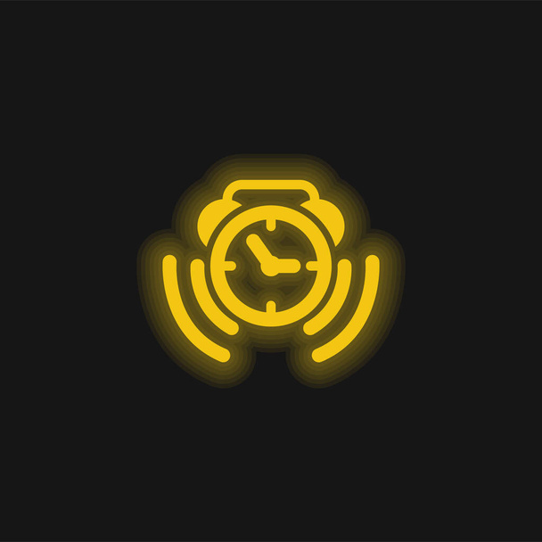 Alarm Clock Ringing Symbol yellow glowing neon icon - Vector, Image