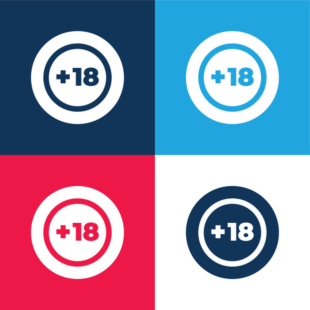 +18 blue and red four color minimal icon set - Vector, Image