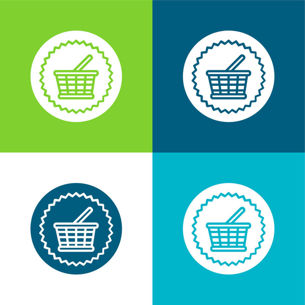 Καλάθι Εμπορική Σύμβολο Επίπεδη τέσσερις χρώμα ελάχιστο σύνολο εικονιδίων - Διάνυσμα, εικόνα