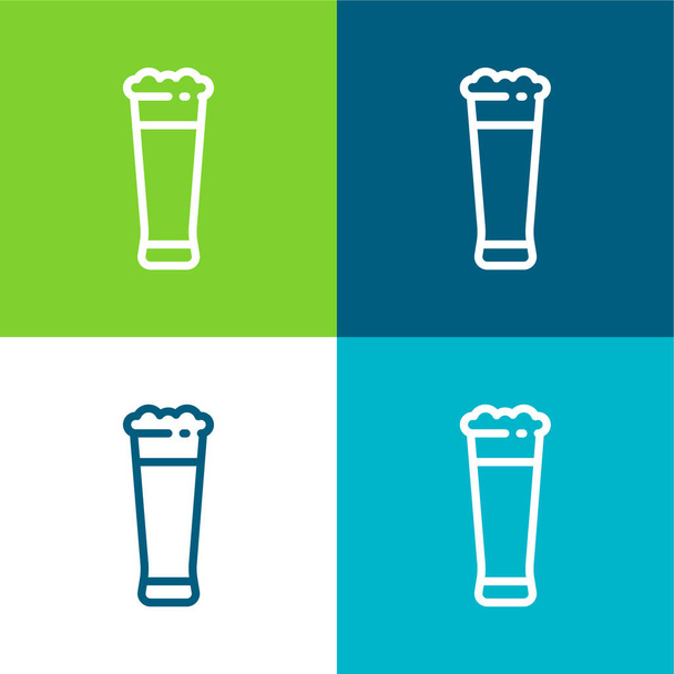 Пиво Плоский четырехцветный минимальный набор значков - Вектор,изображение