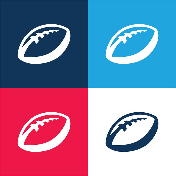 Pallo Rugby sininen ja punainen nelivärinen minimaalinen kuvakesarja - Vektori, kuva