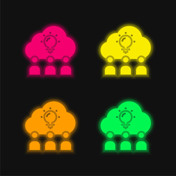 Tormenta de ideas de cuatro colores brillante icono de vectores de neón - Vector, Imagen
