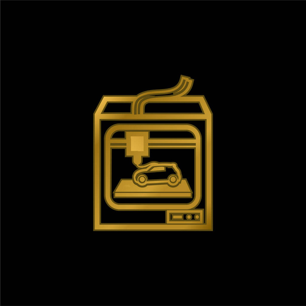 Impressão da ferramenta da impressora 3d Um ícone metálico banhado a ouro do carro ou vetor do logotipo - Vetor, Imagem
