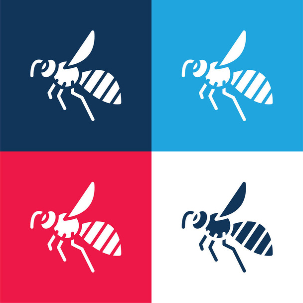 Пчелиный синий и красный четыре цвета минимальный набор значков - Вектор,изображение