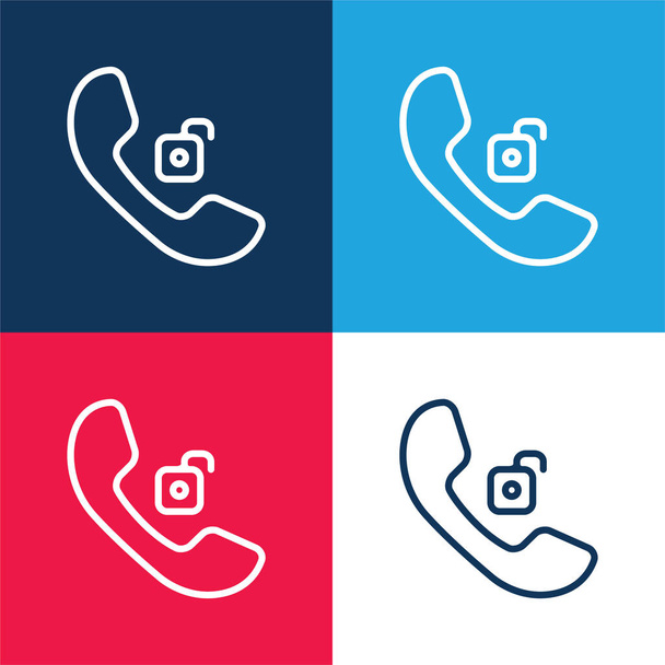 Auricular Phone Odblokowany niebieski i czerwony zestaw czterech kolorów minimalny zestaw ikon - Wektor, obraz