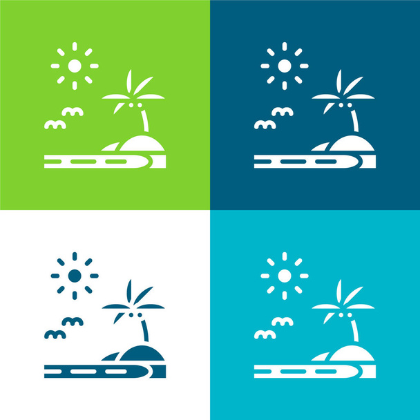 Παραλία Επίπεδη τέσσερις χρώμα ελάχιστο σύνολο εικονιδίων - Διάνυσμα, εικόνα