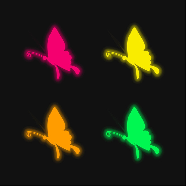 Negro forma de mariposa desde la vista lateral de cuatro colores brillante icono de vectores de neón - Vector, imagen