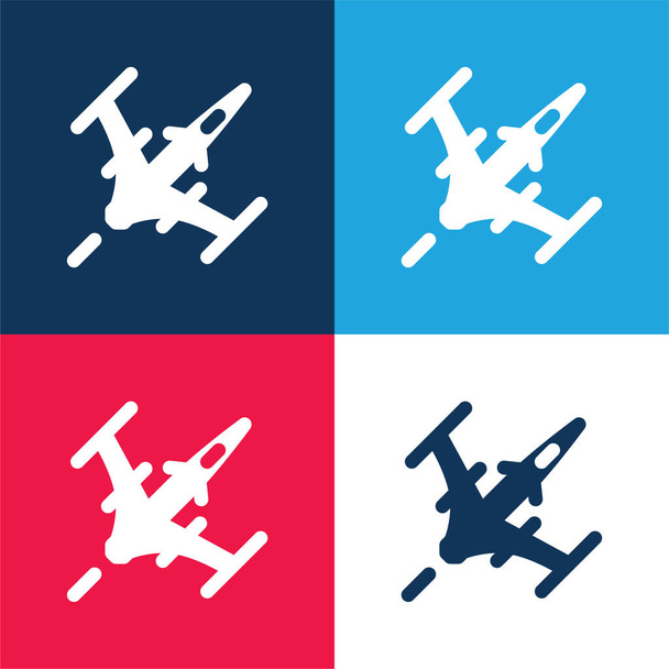Attacco aereo blu e rosso quattro colori set di icone minime - Vettoriali, immagini