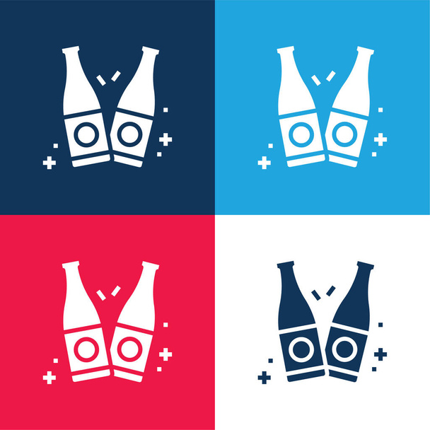 Lahvičky modré a červené čtyři barvy minimální ikony nastavit - Vektor, obrázek
