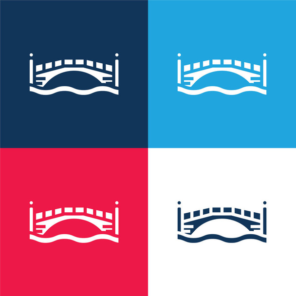Puente azul y rojo conjunto de iconos mínimo de cuatro colores - Vector, Imagen
