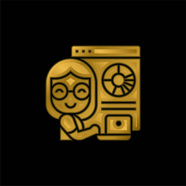 Analysis gold plated metalic icon or logo vector - Vector, Image