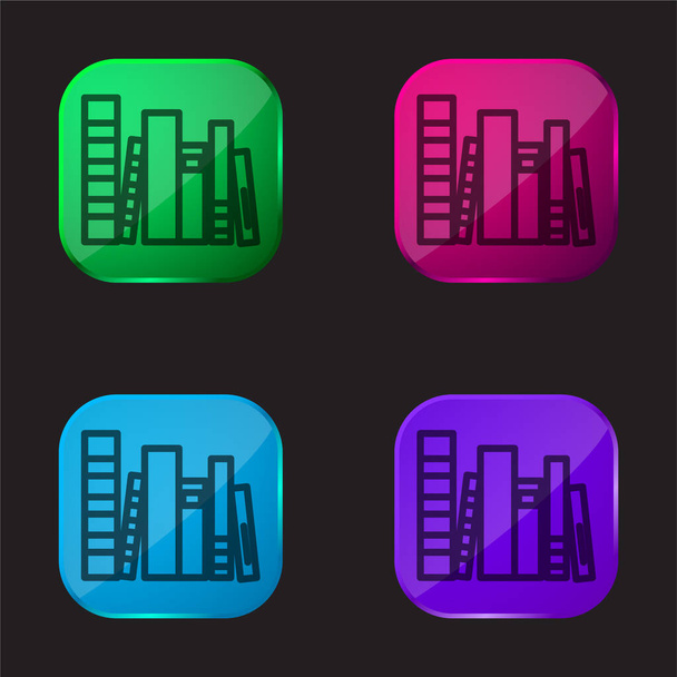 Grupo de libros icono de botón de vidrio de cuatro colores - Vector, imagen