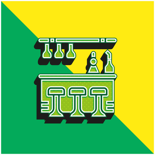 Барная стойка Зеленый и желтый современный 3D логотип векторной иконки - Вектор,изображение