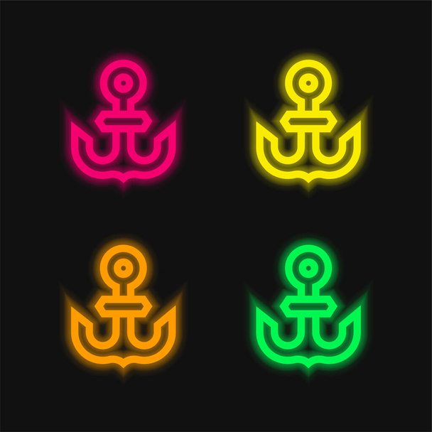Âncora quatro cores brilhante ícone vetor de néon - Vetor, Imagem