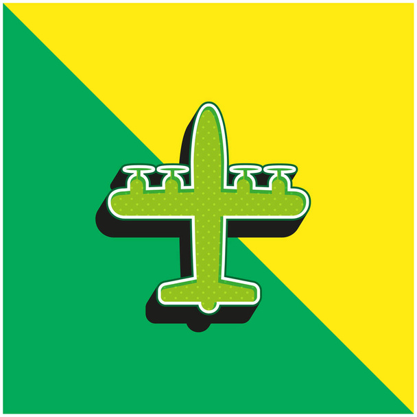 Avião com quatro hélices verde e amarelo moderno logotipo do ícone do vetor 3d - Vetor, Imagem