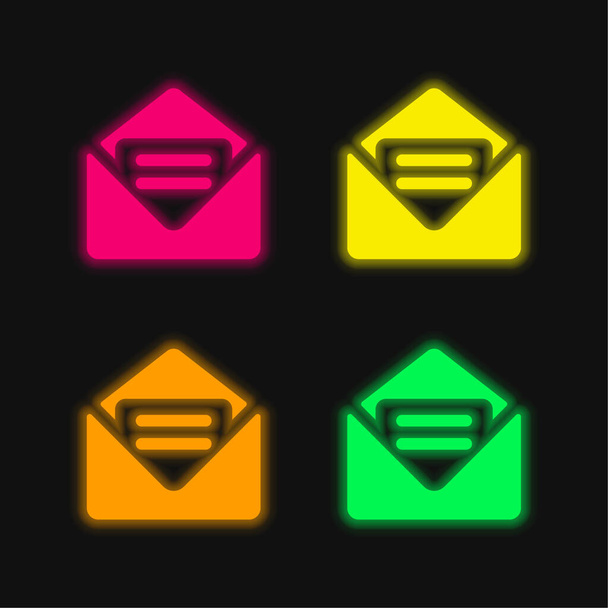 Nuevo gran correo electrónico de cuatro colores brillante icono de vectores de neón - Vector, imagen