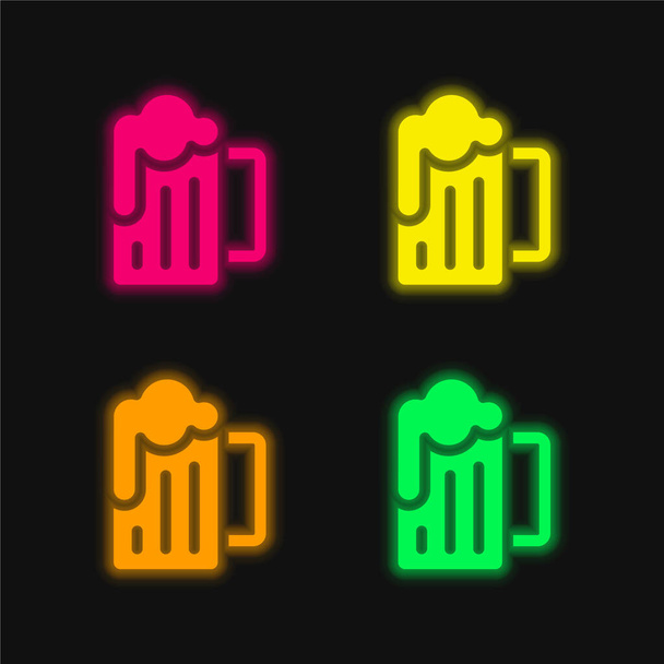 Bira dört renk parlayan neon vektör simgesi - Vektör, Görsel