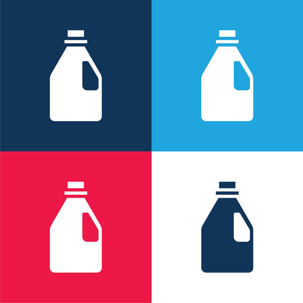 Butelka niebieski i czerwony zestaw czterech kolorów minimalny zestaw ikon - Wektor, obraz