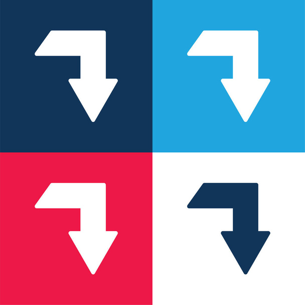 Pfeil nach unten Broken Filled Angle blau und rot Vier-Farben-Minimalsymbolset - Vektor, Bild