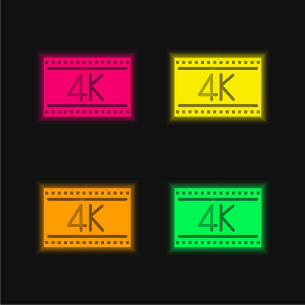 4k four color glowing neon vector icon - Vector, Image