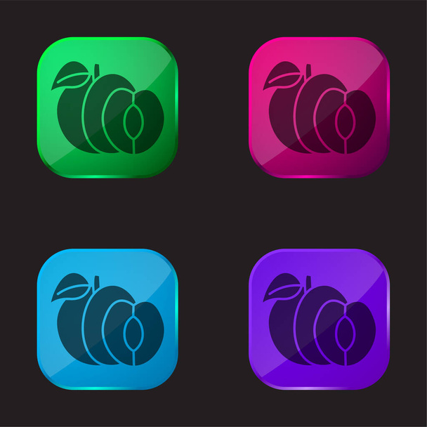 Abricot icône bouton en verre de quatre couleurs - Vecteur, image