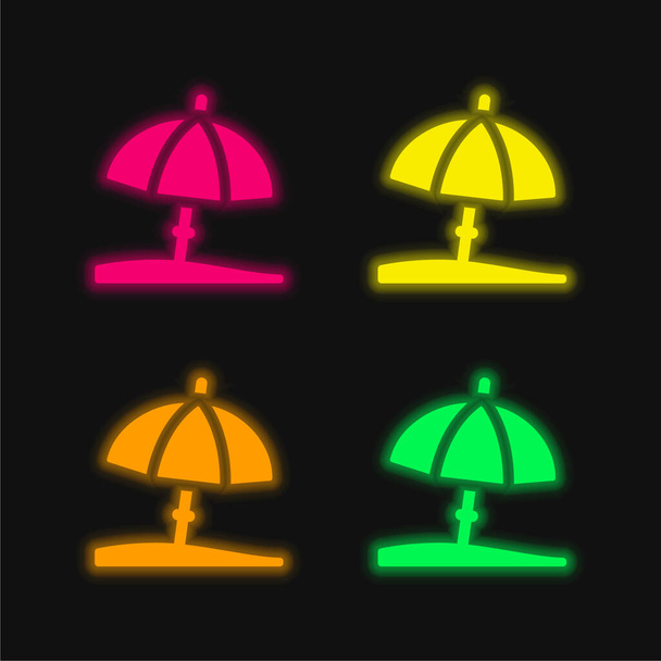 Beach Sateenvarjo neljä väriä hehkuva neon vektori kuvake - Vektori, kuva