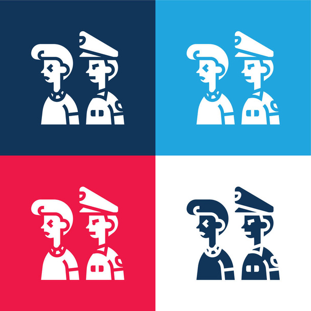 Zatčen modrá a červená čtyři barvy minimální ikona nastavena - Vektor, obrázek