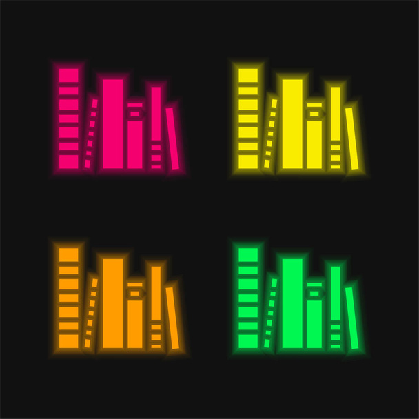 Books Group four color glowing neon vector icon - Vector, Image