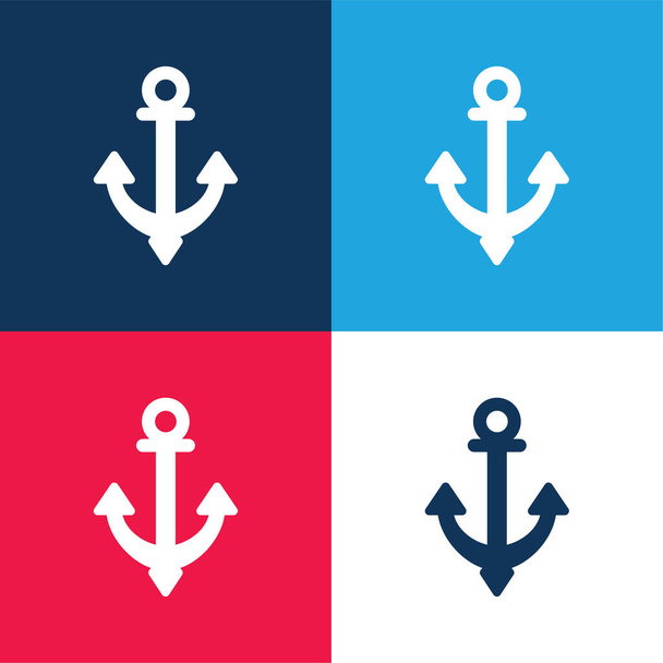 Anchor μπλε και κόκκινο σύνολο τεσσάρων χρωμάτων minimal εικονίδιο - Διάνυσμα, εικόνα