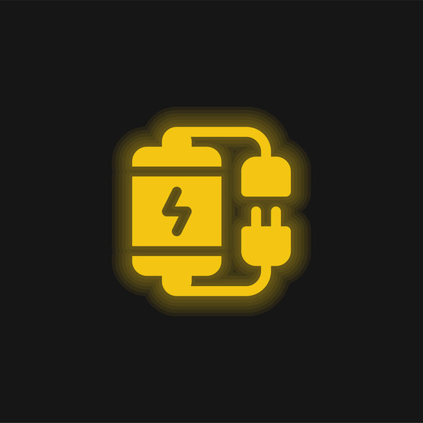 Batterij geel gloeiende neon pictogram - Vector, afbeelding