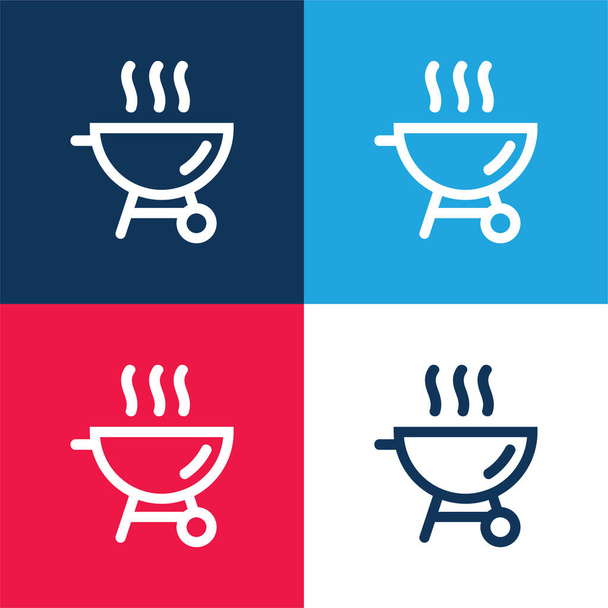 Churrasco azul e vermelho conjunto de ícones mínimos de quatro cores - Vetor, Imagem