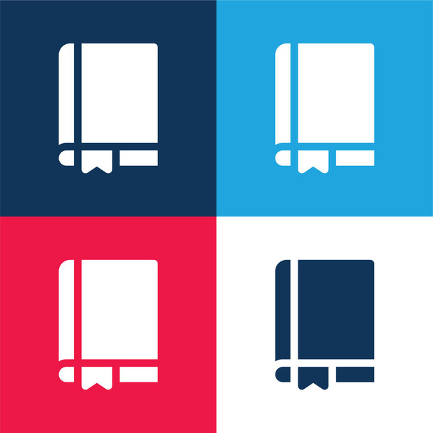 Książka niebieski i czerwony zestaw czterech kolorów minimalny zestaw ikon - Wektor, obraz