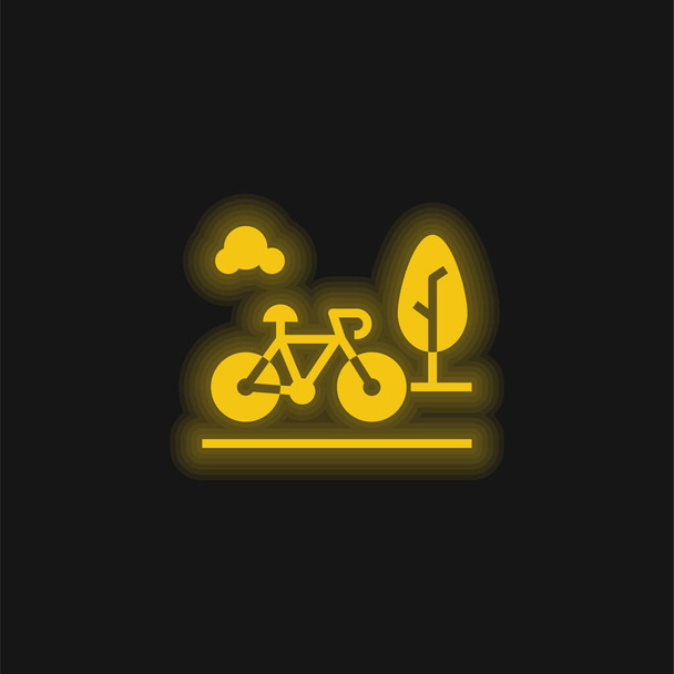 Bisiklet sarı parlayan neon simgesi - Vektör, Görsel