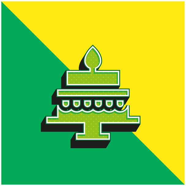 Bolo de aniversário Verde e amarelo moderno logotipo vetor 3d ícone - Vetor, Imagem