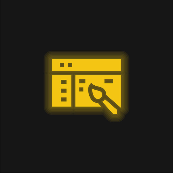 App Design amarelo brilhante ícone de néon - Vetor, Imagem