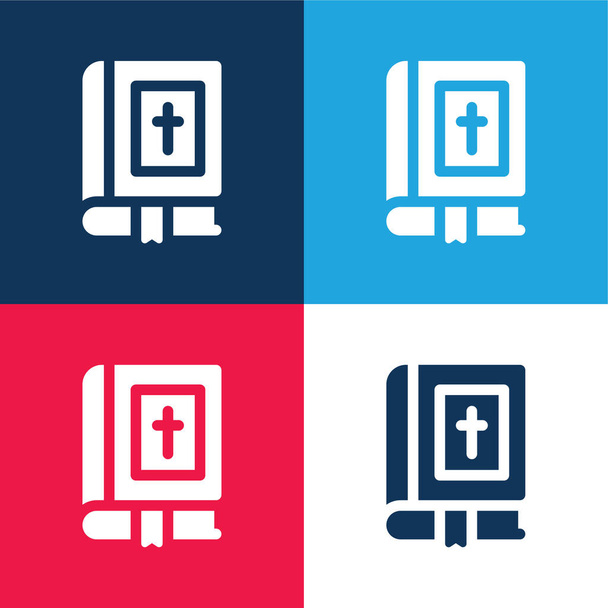Bibbia blu e rosso quattro colori set di icone minime - Vettoriali, immagini