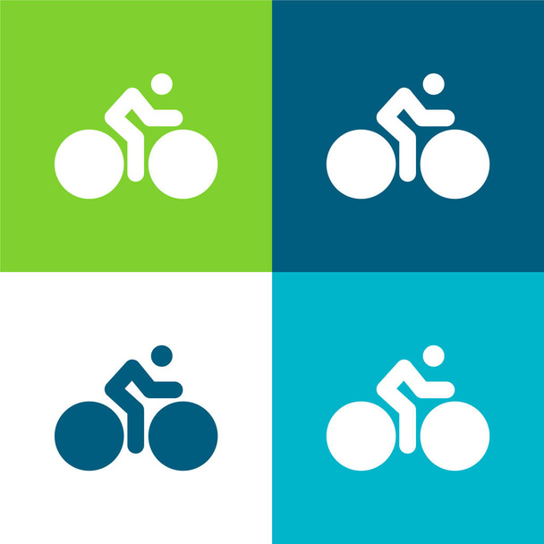 Fahrrad mit großen Rädern und Fahrradflache vier Farben minimalen Symbolsatz - Vektor, Bild
