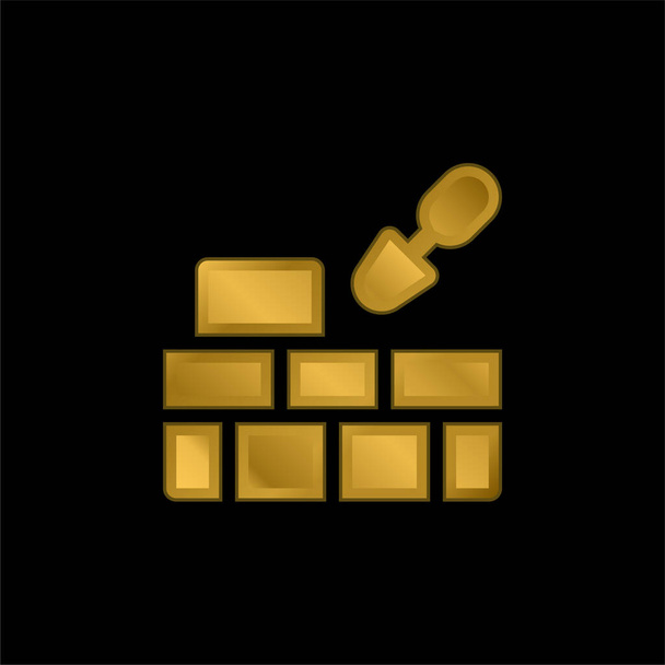 Brick Wall banhado a ouro ícone metálico ou vetor logotipo - Vetor, Imagem