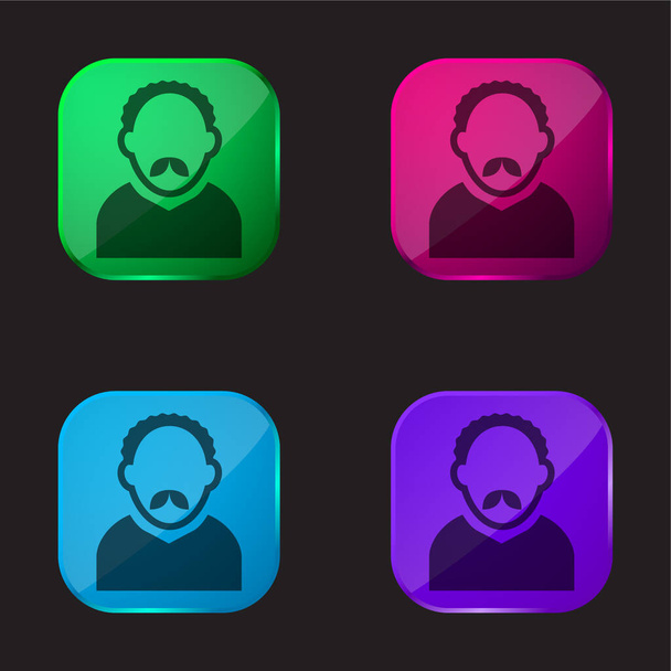 Adult Man Avatar With Short Curly Hair And Mustache four color glass button icon - Vector, Image