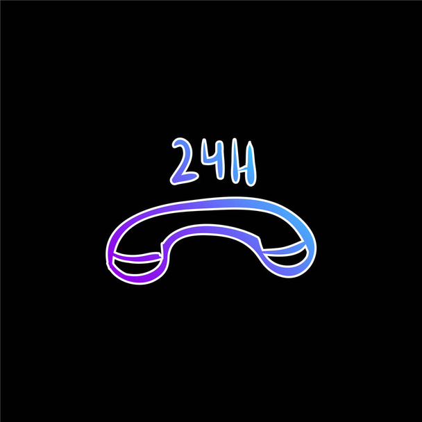 24 hodin Komerční telefon modrý gradient ikona - Vektor, obrázek