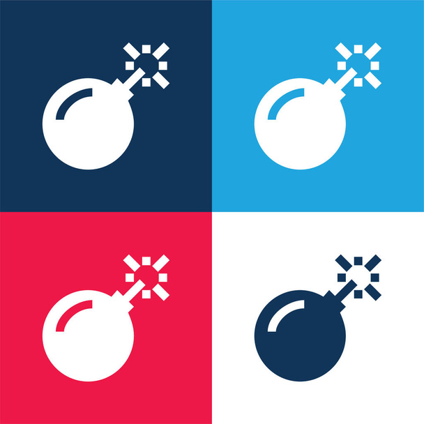 Bomba azul y rojo conjunto de iconos mínimo de cuatro colores - Vector, Imagen
