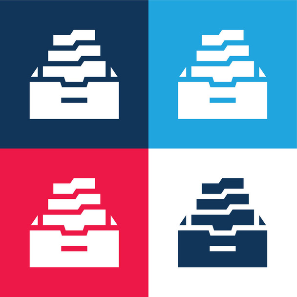 Archive bleu et rouge ensemble d'icônes minimes quatre couleurs - Vecteur, image